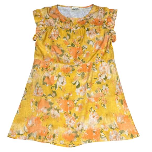 Stark X 100% Linen Yellow Floral Ruffle Sleeve Dress – Size Small - Picture 2 of 8